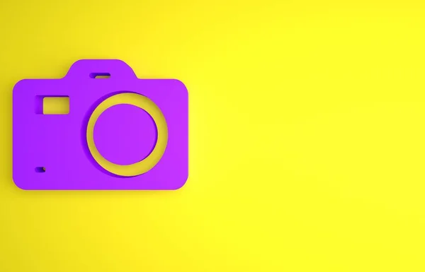 紫色照相相机图标孤立在黄色背景 脚踏相机 数字摄影 最低纲领的概念 3D渲染说明 — 图库照片