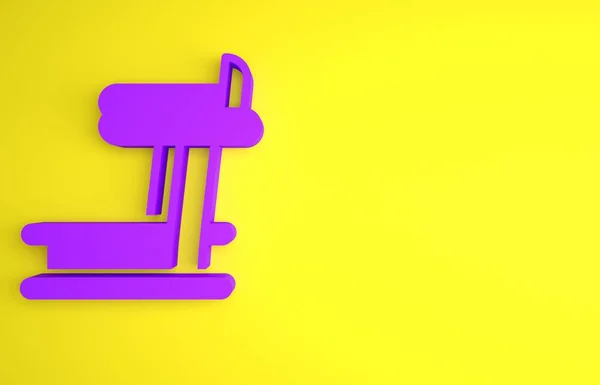 紫色跑步机图标孤立在黄色背景 最低纲领的概念 3D渲染说明 — 图库照片