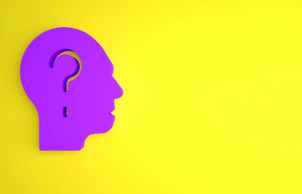 Μωβ Ανθρώπινο Κεφάλι Ερωτηματικό Εικονίδιο Απομονώνονται Κίτρινο Φόντο Μινιμαλιστική Έννοια — Φωτογραφία Αρχείου