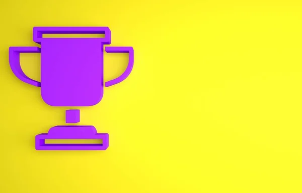 Purple Award cup icon isolated on yellow background. Winner trophy symbol. Championship or competition trophy. Sports achievement sign. Minimalism concept. 3D render illustration.