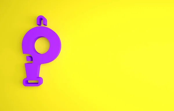 Ікона Фіолетового Свистка Ізольована Жовтому Тлі Referee Symbol Фітнес Спортивний — стокове фото