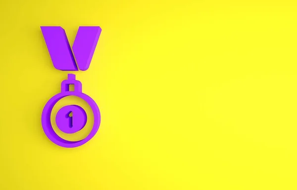 Фіолетова Медаль Ізольована Жовтому Тлі Символ Переможця Концепція Мінімалізму Ілюстрація — стокове фото