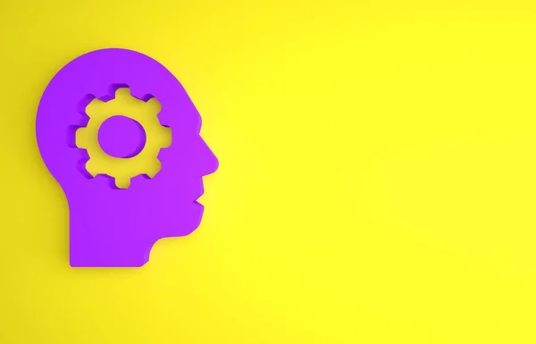 Μωβ Ανθρώπινο Κεφάλι Εργαλεία Μέσα Εικόνα Απομονώνονται Κίτρινο Φόντο Τεχνητή — Φωτογραφία Αρχείου