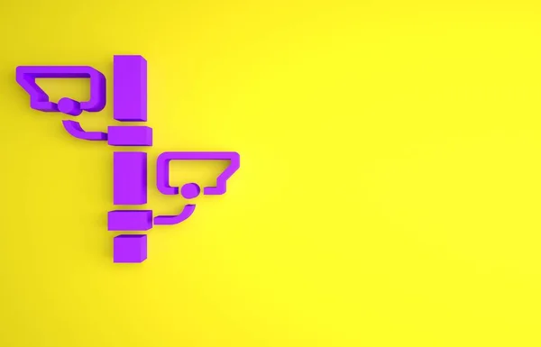 黄色の背景に隔離された紫のセキュリティカメラアイコン 最小限の概念 3Dレンダリング図 — ストック写真
