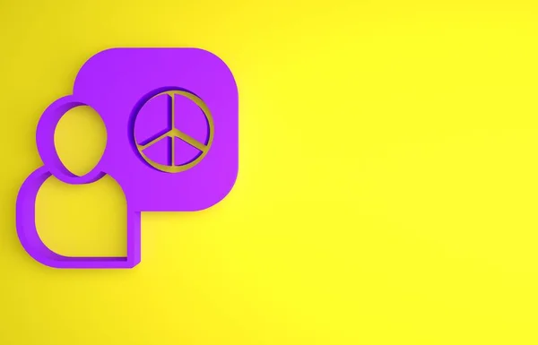 紫色和平会谈图标孤立在黄色背景 最低纲领的概念 3D渲染说明 — 图库照片