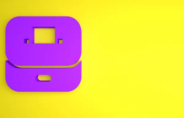 黄色の背景に隔離された封筒アイコンを持つ紫の投票箱または投票箱 最小限の概念 3Dレンダリング図 — ストック写真