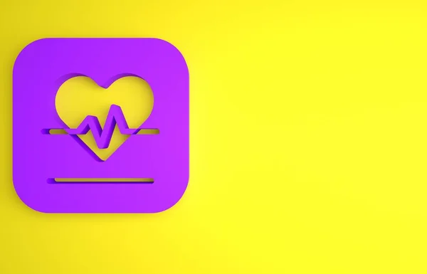 Purple Heart Rate Icon Isolated Yellow Background Heartbeat Sign Heart — Stock Photo, Image