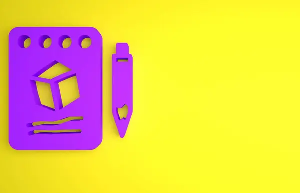 Purple Sketch Papier Pictogram Geïsoleerd Gele Achtergrond Minimalisme Concept Weergave — Stockfoto