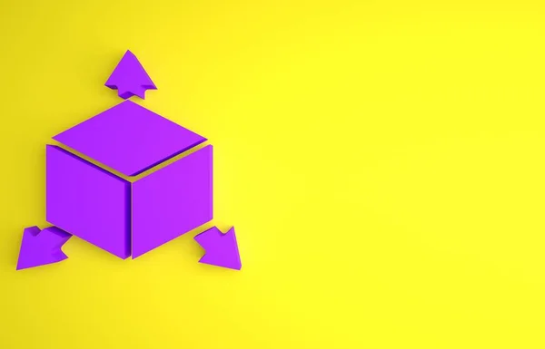 Ícone Cubo Isométrico Roxo Isolado Fundo Amarelo Cubos Geométricos Ícone — Fotografia de Stock