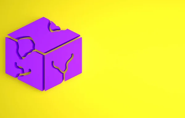 Ícone Cubo Isométrico Roxo Isolado Fundo Amarelo Cubos Geométricos Ícone — Fotografia de Stock