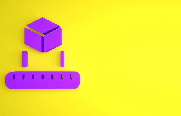 Фіолетовий Ізометричний Куб Ізольований Жовтому Тлі Геометричні Кубики Суцільна Піктограма — стокове фото