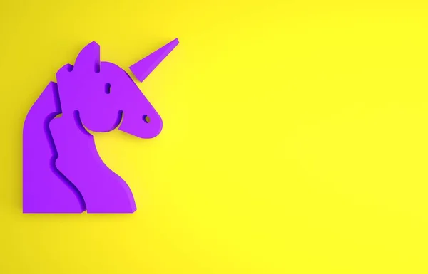 Icono Unicornio Púrpura Aislado Sobre Fondo Amarillo Concepto Minimalista Ilustración — Foto de Stock