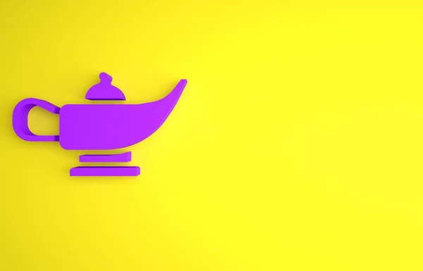 Lâmpada Mágica Roxa Ícone Lâmpada Aladdin Isolado Fundo Amarelo Lâmpada — Fotografia de Stock