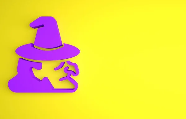 Purple Witch Icon Isolated Yellow Background Happy Halloween Party Minimalism — Stock Photo, Image