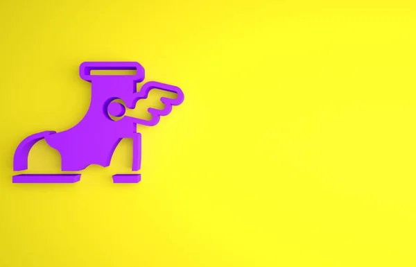 紫色赫尔墨斯凉鞋图标孤立在黄色背景 古希腊神赫耳墨斯有翅膀的跑鞋最低纲领的概念 3D渲染说明 — 图库照片