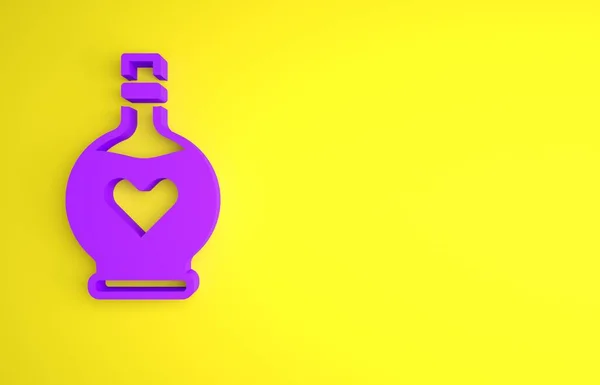 Lila Flaska Med Kärleksdryck Ikon Isolerad Gul Bakgrund Alla Hjärtans — Stockfoto