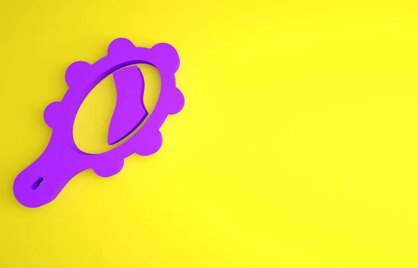 黄色の背景に隔離された紫色のマジックハンドミラーアイコン 最小限の概念 3Dレンダリング図 — ストック写真