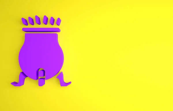 Purple Witch Cauldron Εικόνα Απομονώνονται Κίτρινο Φόντο Καλό Αποκριάτικο Πάρτι — Φωτογραφία Αρχείου