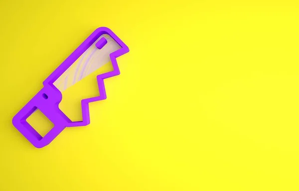 紫色の手は黄色の背景に孤立したアイコンを見た 最小限の概念 3Dレンダリング図 — ストック写真