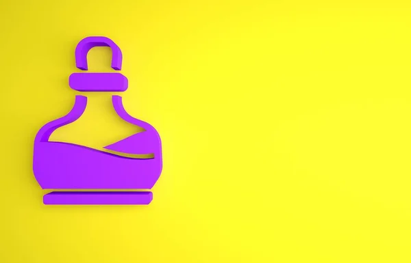 Фіолетова Пляшка Значком Зілля Ізольована Жовтому Тлі Клеймо Чарівним Зіллям — стокове фото