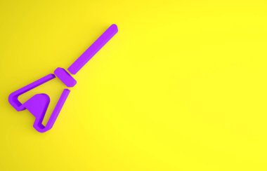 Sarı arkaplanda mor paspas simgesi izole edildi. Temizlik hizmeti konsepti. Minimalizm kavramı. 3 Boyutlu resimleme.