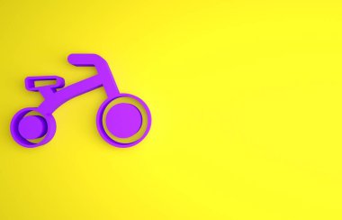 Sarı arka planda izole edilmiş çocuk ikonu için mor bisiklet. Minimalizm kavramı. 3 Boyutlu resimleme.