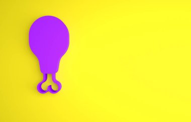 Sarı arka planda mor tavuk budu ikonu var. Tavuk budu. Minimalizm kavramı. 3 Boyutlu resimleme.