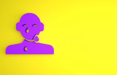 Mor Gözyaşı ikonu sarı arkaplanda izole edilmiş. Minimalizm kavramı. 3 Boyutlu resimleme.