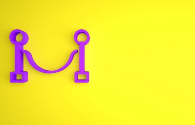 Mor bariyer simgesi sarı arkaplanda izole edildi. VIP etkinliği, lüks kutlama. Ünlüler partisi girişi. Minimalizm kavramı. 3 Boyutlu resimleme.