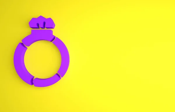 Purple Fantasy Μαγικό Δαχτυλίδι Πέτρα Εικονίδιο Στολίδι Απομονώνονται Κίτρινο Φόντο — Φωτογραφία Αρχείου