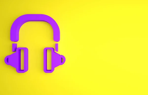 Icono Auriculares Púrpura Aislado Sobre Fondo Amarillo Auriculares Concepto Para — Foto de Stock