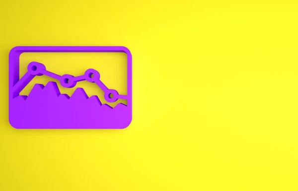 Purple Music wave equalizer icon isolated on yellow background. Sound wave. Audio digital equalizer technology, console panel, pulse musical. Minimalism concept. 3D render illustration.