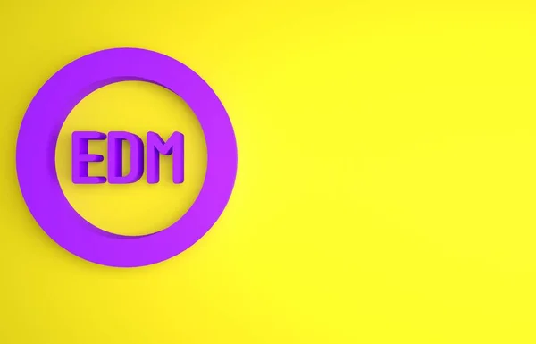 黄色の背景に隔離された紫色のEdm電子ダンスミュージックアイコン 最小限の概念 3Dレンダリング図 — ストック写真