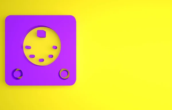 黄色の背景に分離された紫のドラムマシンアイコン 楽器だ 最小限の概念 3Dレンダリング図 — ストック写真