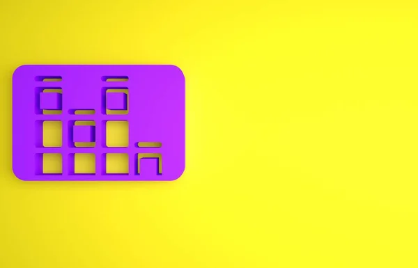 紫色音乐均衡器图标孤立在黄色背景 音频数字均衡器技术 控制面板 脉冲音乐 最低纲领的概念 3D渲染说明 — 图库照片