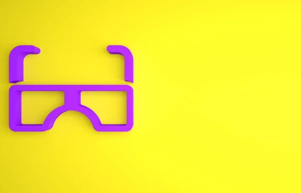 紫色眼镜图标孤立在黄色背景 眼镜镜框符号 最低纲领的概念 3D渲染说明 — 图库照片