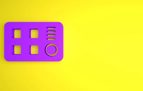 紫色鼓机图标孤立在黄色背景 音乐设备 最低纲领的概念 3D渲染说明 — 图库照片