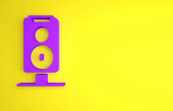 Purple Stereo Luidspreker Pictogram Geïsoleerd Gele Achtergrond Geluidssysteemluidsprekers Muziek Icoon — Stockfoto