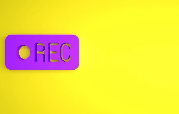 黄色の背景に隔離された紫の記録ボタンのアイコン リックボタン 最小限の概念 3Dレンダリング図 — ストック写真