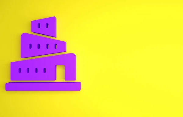 Purple Babel tower bible story icon isolated on yellow background. Minimalism concept. 3D render illustration.