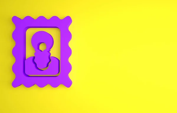 Фиолетовая Христианская Икона Выделена Желтом Фоне Концепция Минимализма Рендеринг — стоковое фото