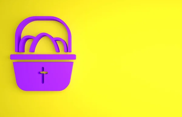 Cesta Púrpura Con Huevos Pascua Icono Aislado Sobre Fondo Amarillo —  Fotos de Stock