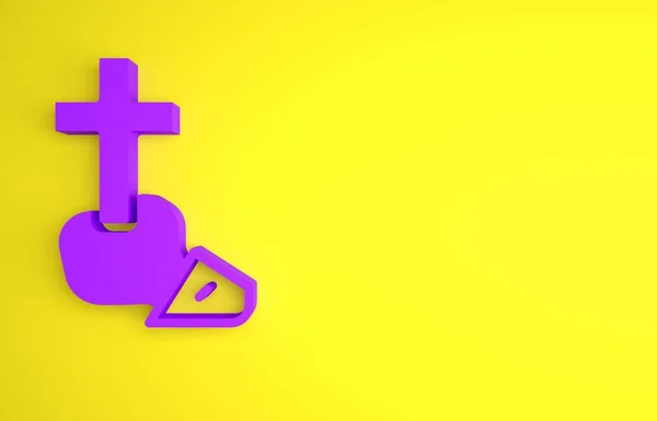 Фіолетова Ікона Християнського Хреста Ізольована Жовтому Тлі Церковний Хрест Концепція — стокове фото