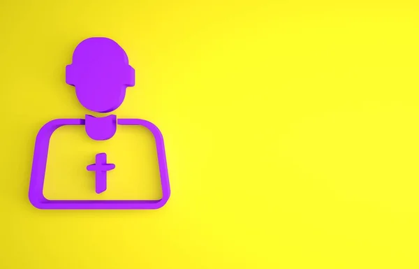 Purple Priest icon isolated on yellow background. Minimalism concept. 3D render illustration.