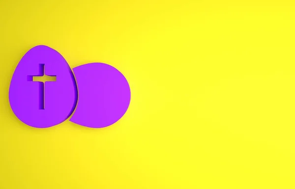 黄色の背景に単離された紫色のイースターエッグアイコン ハッピーイースター 最小限の概念 3Dレンダリング図 — ストック写真