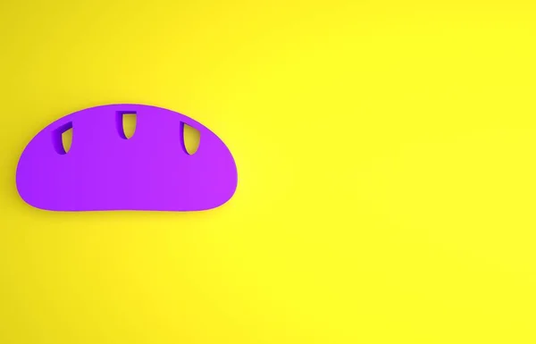 紫色面包面包图标孤立在黄色背景 最低纲领的概念 3D渲染说明 — 图库照片