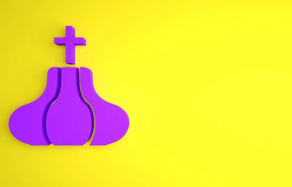 Фиолетовая Христианская Церковь Икона Башни Изолированы Желтом Фоне Религия Церкви — стоковое фото