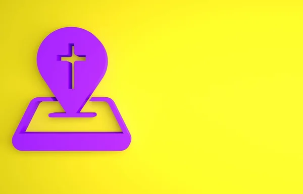 Mapa Púrpura Pin Iglesia Edificio Icono Aislado Sobre Fondo Amarillo —  Fotos de Stock