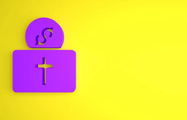 Donación Púrpura Para Icono Iglesia Aislado Sobre Fondo Amarillo Concepto —  Fotos de Stock