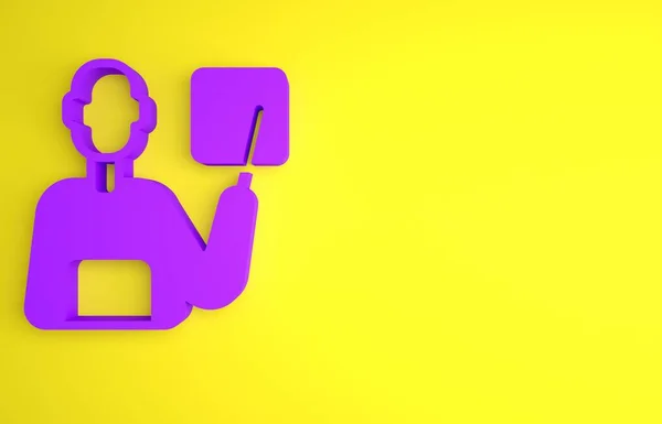 Icono Del Maestro Púrpura Aislado Sobre Fondo Amarillo Concepto Minimalista — Foto de Stock